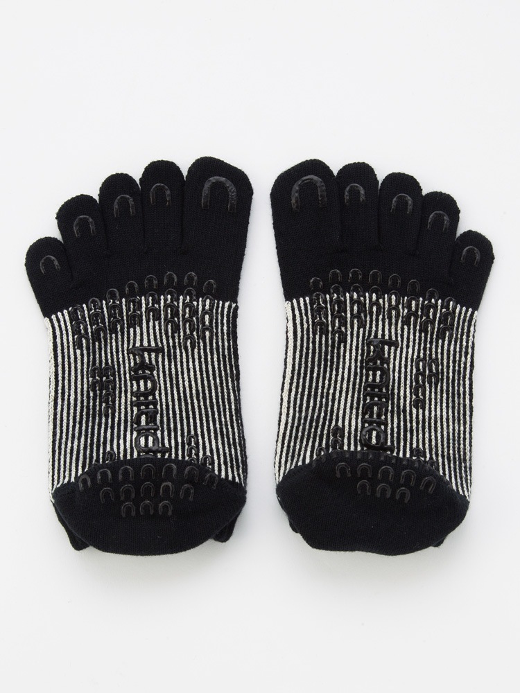 5本指ソックス 光沢ピンストライプ   アンクル   [140201]23-25cm コアグリップ knitido+ ニッティドプラス ヨガ ピラティス  オーガニックコットン