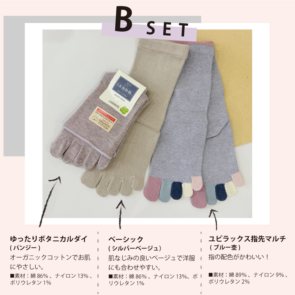 レディースギフトセット【セットが選べる 5本指ソックス プレゼント メッセージカード付 (22-24cm)】