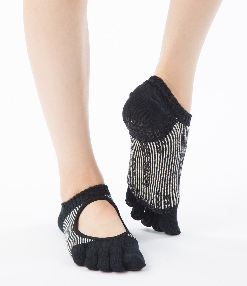 5本指ソックス 光沢ピンストライプ   カバー   [140203]23-25cm コアグリップ knitido+ ニッティドプラス ヨガ ピラティス  オーガニックコットン