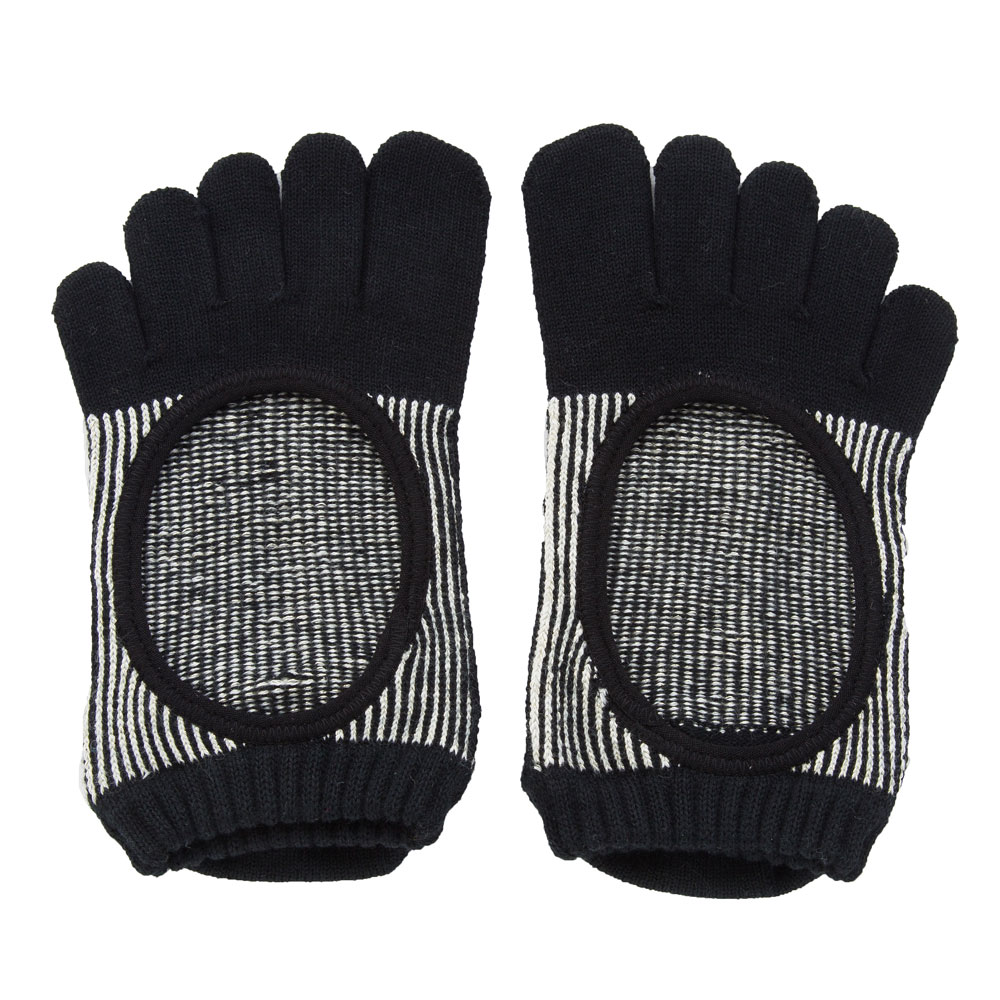 5本指ソックス 光沢ピンストライプ   カバー   [140203]23-25cm コアグリップ knitido+ ニッティドプラス ヨガ ピラティス  オーガニックコットン