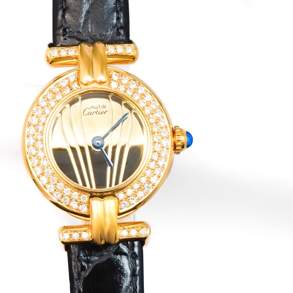 カルティエ マストコリゼ ローマン文字盤 ゴールド 2重ダイヤ シルバー