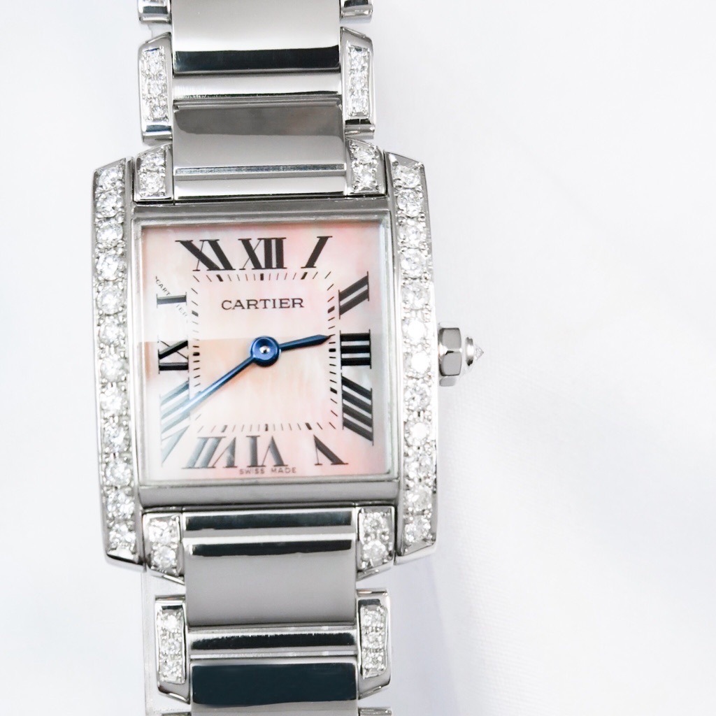 CARTIER/タンクフランセーズ SM ピンクシェル文字盤 シルバー ベゼル&ブレスサイドフル ダイヤ-LE MIRAIS Collection リ ミライズ コレクション公式 本物の製品を販売する カルティエ タンクフランセーズ WGダイヤ SM 腕時計(アナログ)