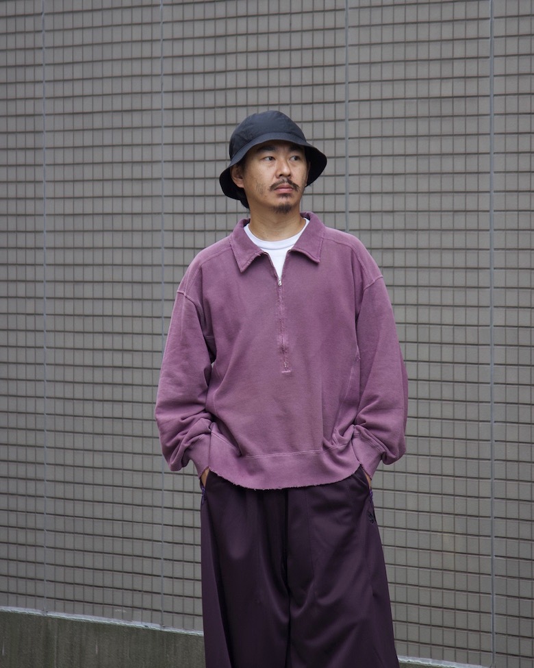ancellm スウェット　ハーフジップ　ヴィンテージ　ダメージ　チェリー　紫 ancellm スウェットハーフジップヴィンテージダメージチェリー紫