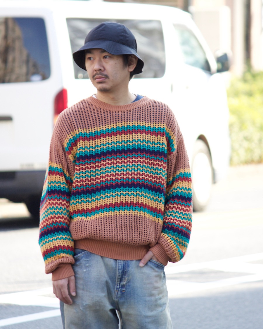 Sasquatchfabrix. (率åե֥å) | MESH KNIT " MEX BORDER " (å˥å) - LIGHT BROWN , NAVY