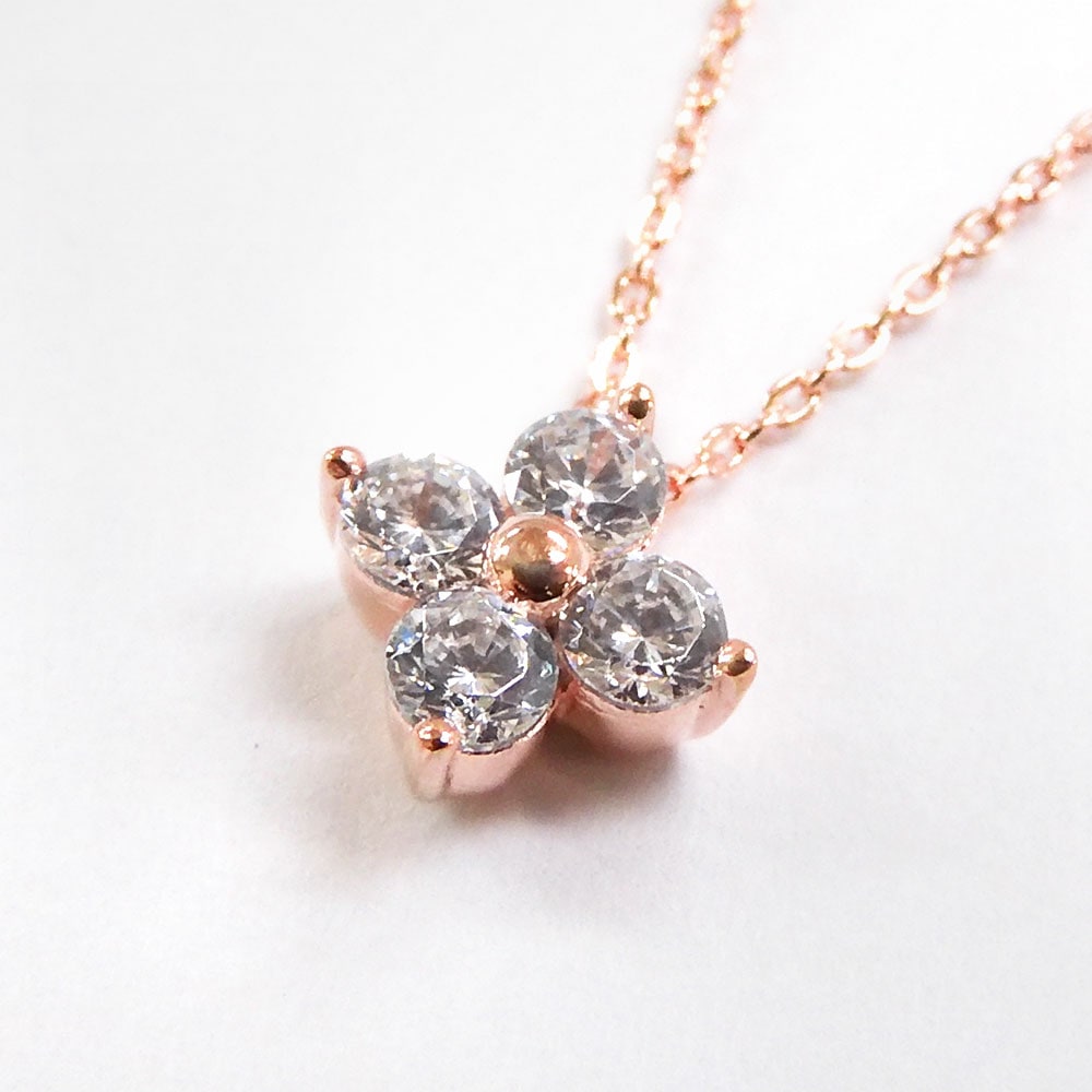 レディースネックレス CZ シルバー925 ピンクゴールドコーティング SN35-027 フラワー Cheri