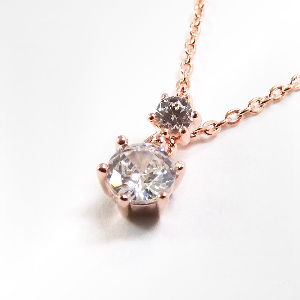 レディースネックレス CZ シルバー925 ピンクゴールドコーティング SN35-026 ツイン Cheri