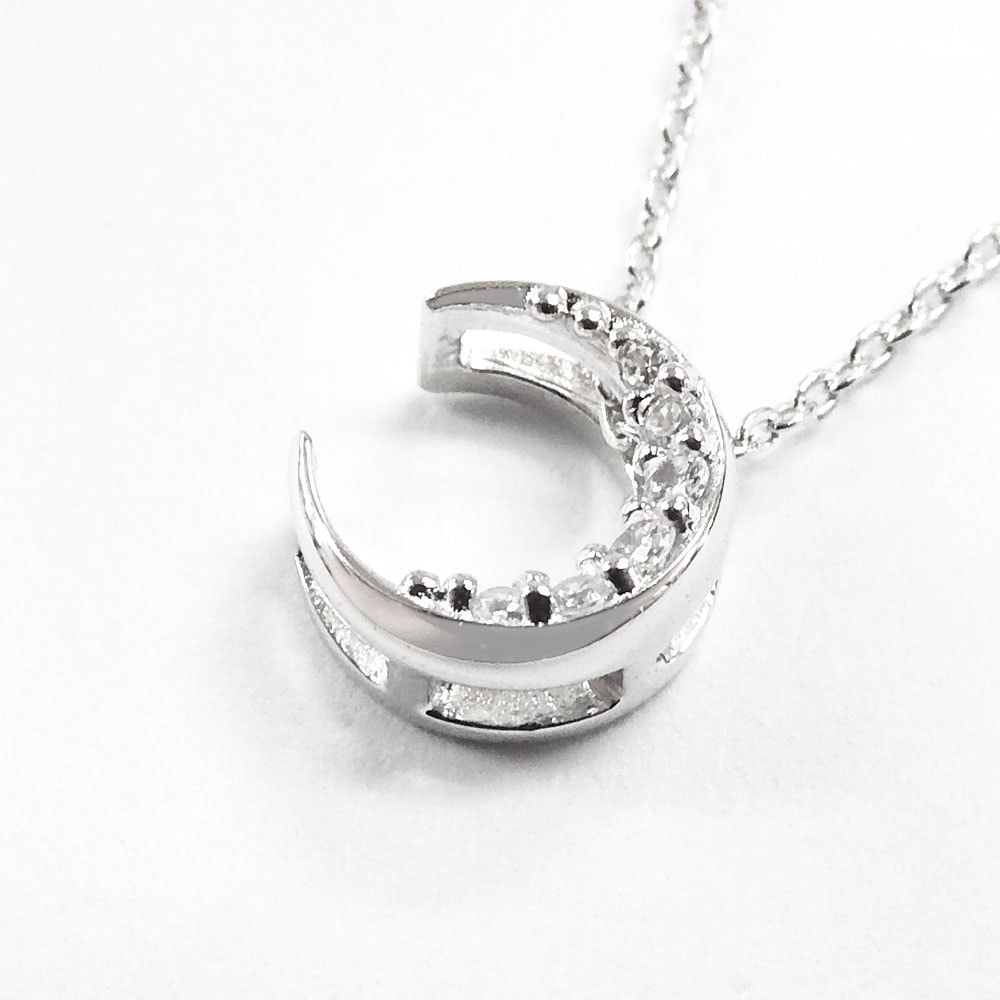 レディースネックレス CZ シルバー925 ロジウムコーティング SN36-091 ムーン型 Cheri