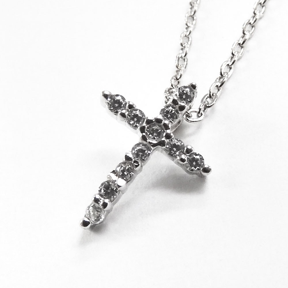 レディースネックレス CZ シルバー925 ロジウムコーティング SN36-090 クロス型 Cheri