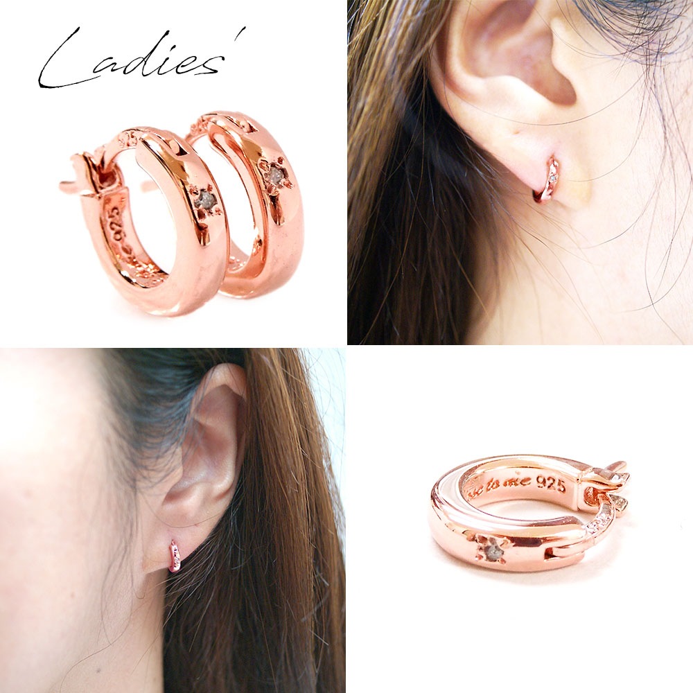 【単品】ピアス 【ダイヤモンド】 ピンクゴールド SILVER925 close to me