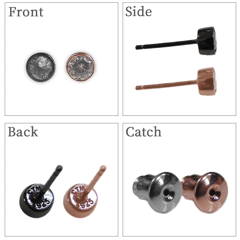 ペアピアス 【ブラック＆ピンク】【一粒ピアス】 キュービックジルコニア シルバー925 close to me ペアアクセサリー