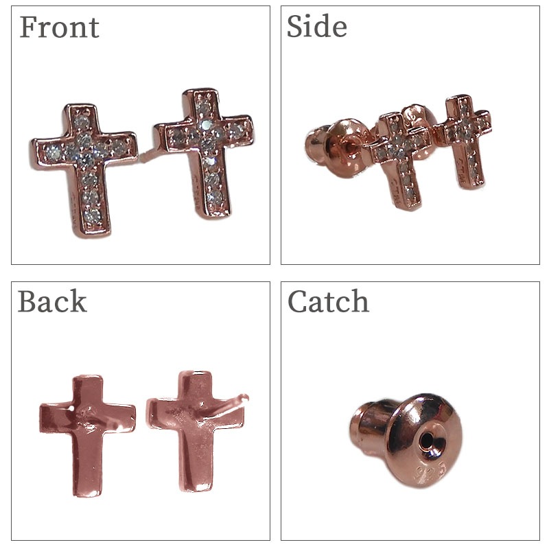 ペアピアス 【ブラック＆ピンク】【cross （十字架）】モチーフ キュービックジルコニア シルバー925 close to me ペアアクセサリー