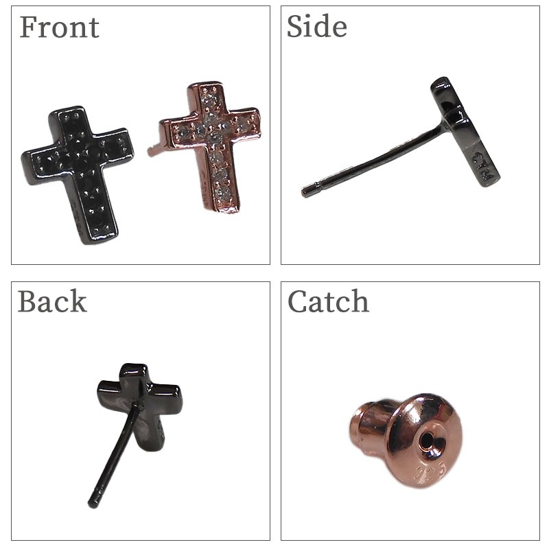 ペアピアス 【ブラック＆ピンク】【cross （十字架）】モチーフ キュービックジルコニア シルバー925 close to me ペアアクセサリー