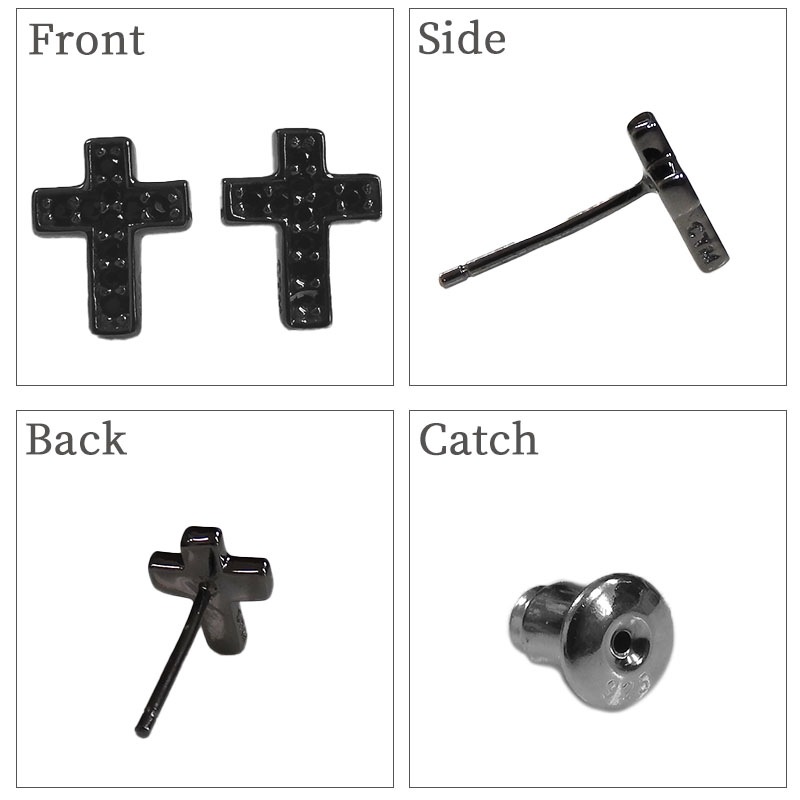 ペアピアス 【ブラック＆ピンク】【cross （十字架）】モチーフ キュービックジルコニア シルバー925 close to me ペアアクセサリー