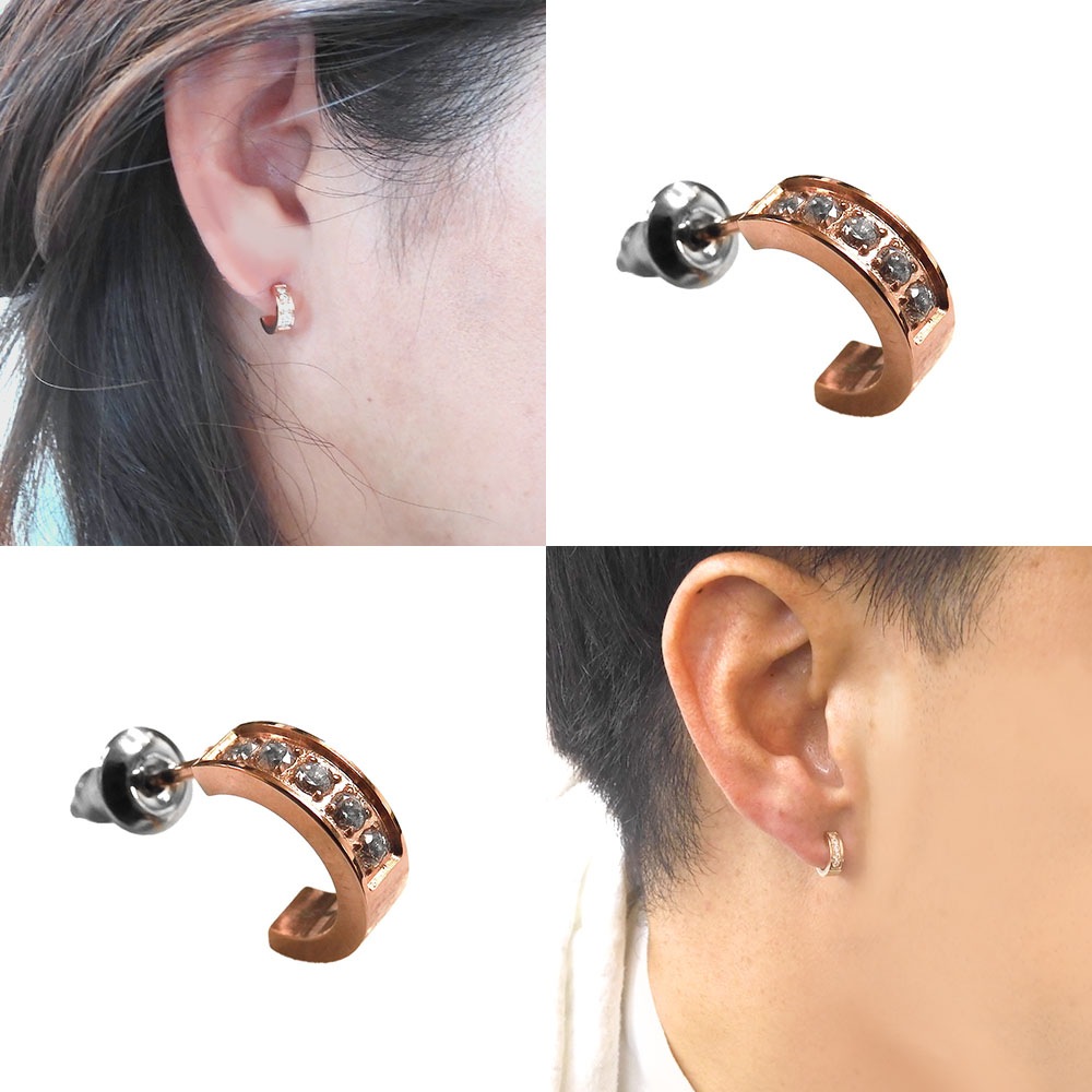 ペアピアス 【ブラック＆ピンク】 お肌に優しい サージカルステンレス キュービックジルコニア  close to me ペアアクセサリー