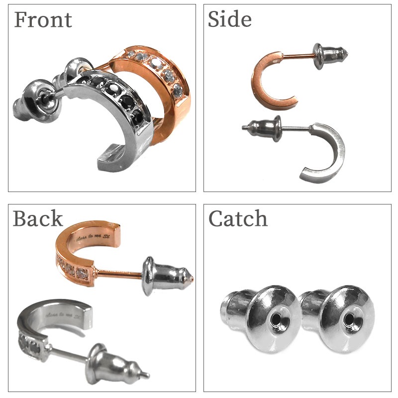 ペアピアス 【ブラック＆ピンク】 お肌に優しい サージカルステンレス キュービックジルコニア  close to me ペアアクセサリー