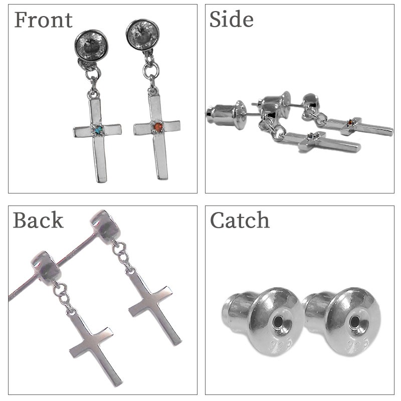 LOVERS限定 ペアピアス ブルーダイヤ レッドダイヤ 揺れる クロス 十字架 シルバー close to me ペアアクセサリー