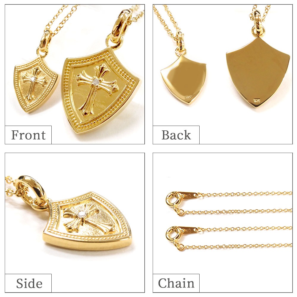 単品 ネックレス ダイヤモンド K23 ゴールドコーティング シールド 盾 モチーフ ペンダント メンズ レディース シルバー925 ロイヤル スタッグ ゼスト