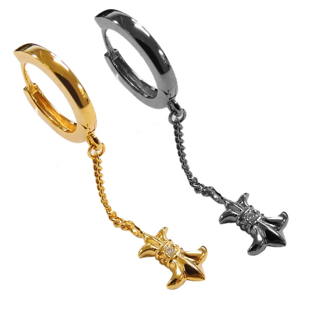ペアピアス 百合 モチーフ フープピアス 【CZ】K23RPG ゴールド ブラック ホワイト メンズ レディース シルバー925 ロイヤル スタッグ ゼスト
