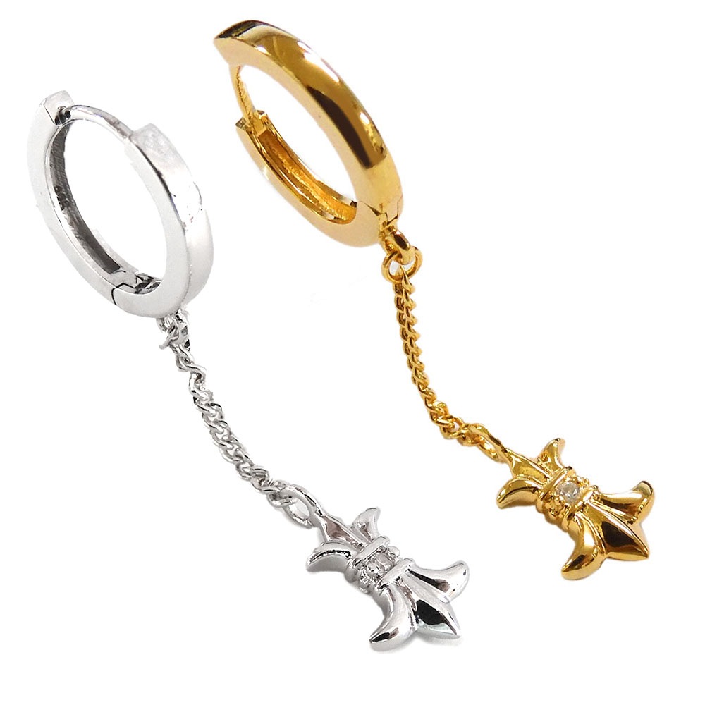 ペアピアス 百合 モチーフ フープピアス 【CZ】K23RPG ゴールド ブラック ホワイト メンズ レディース シルバー925 ロイヤル スタッグ ゼスト