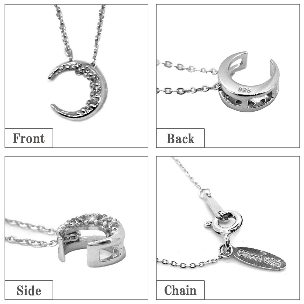 レディースネックレス 【三日月 (クレセントムーン)】 モチーフ ペンダント キュービックジルコニア シルバー925 Cheri