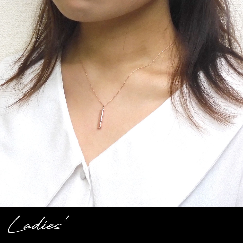 【単品】ネックレス close to me (クロストゥーミー) ピンクゴールド 【バーネックレス】 合わせてハート ブルーダイヤモンド SN13-260