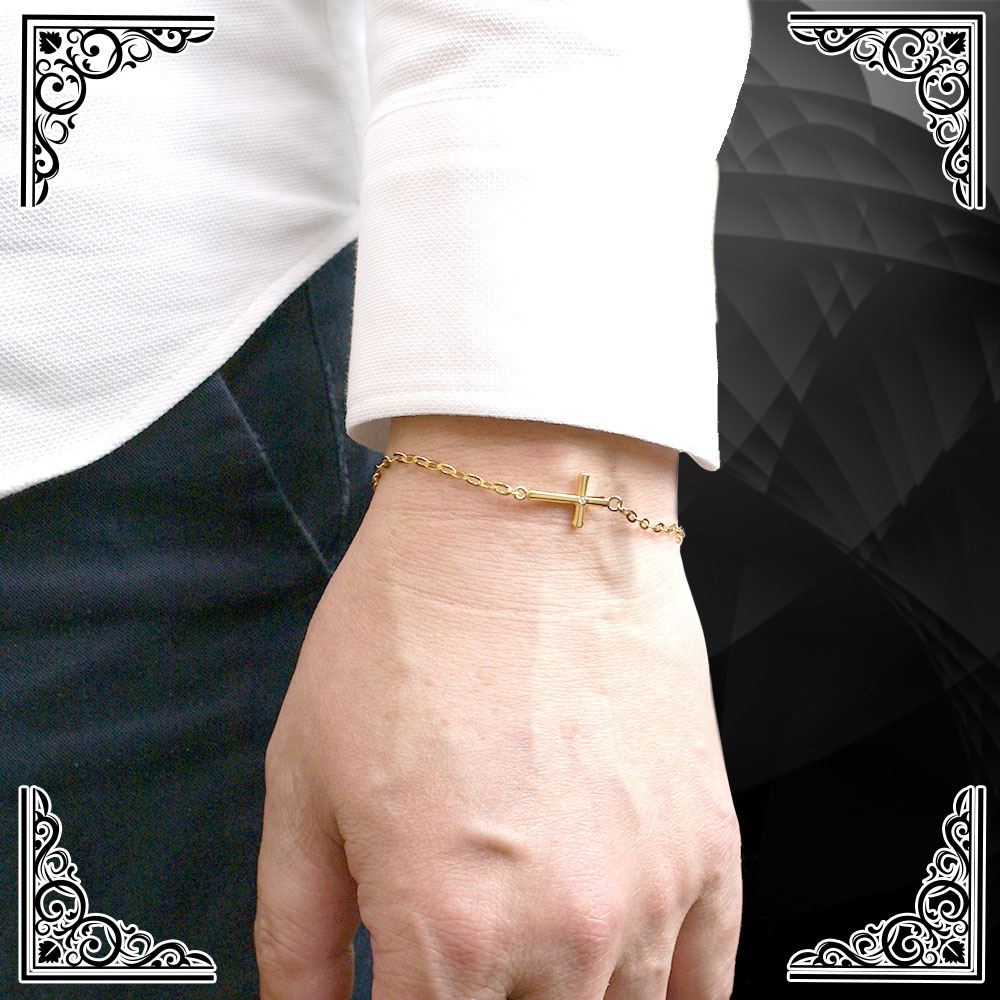 ダイヤモンド ゴールド ブレスレット【クロス(十字架)】モチーフ メンズ レディース シルバー925 ゴールドコーティング ロイヤル スタッグ ゼスト