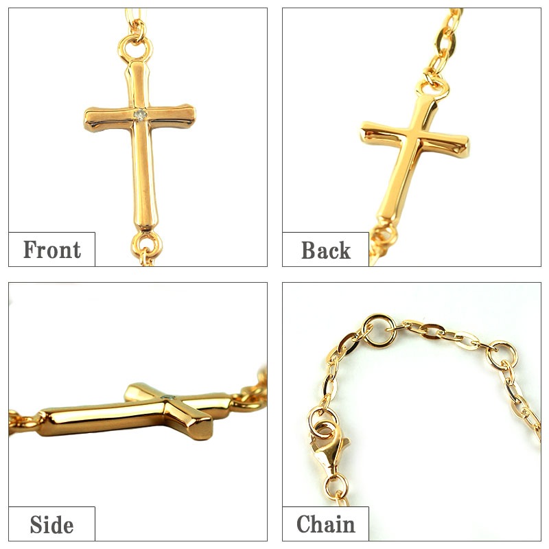 ダイヤモンド ゴールド ブレスレット【クロス(十字架)】モチーフ メンズ レディース シルバー925 ゴールドコーティング ロイヤル スタッグ ゼスト
