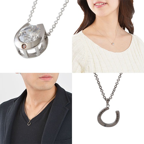 ペアネックレス【ダイヤモンド】ブラック＆レッド【馬蹄】モチーフ スーパーCZ close to me ペアアクセサリー