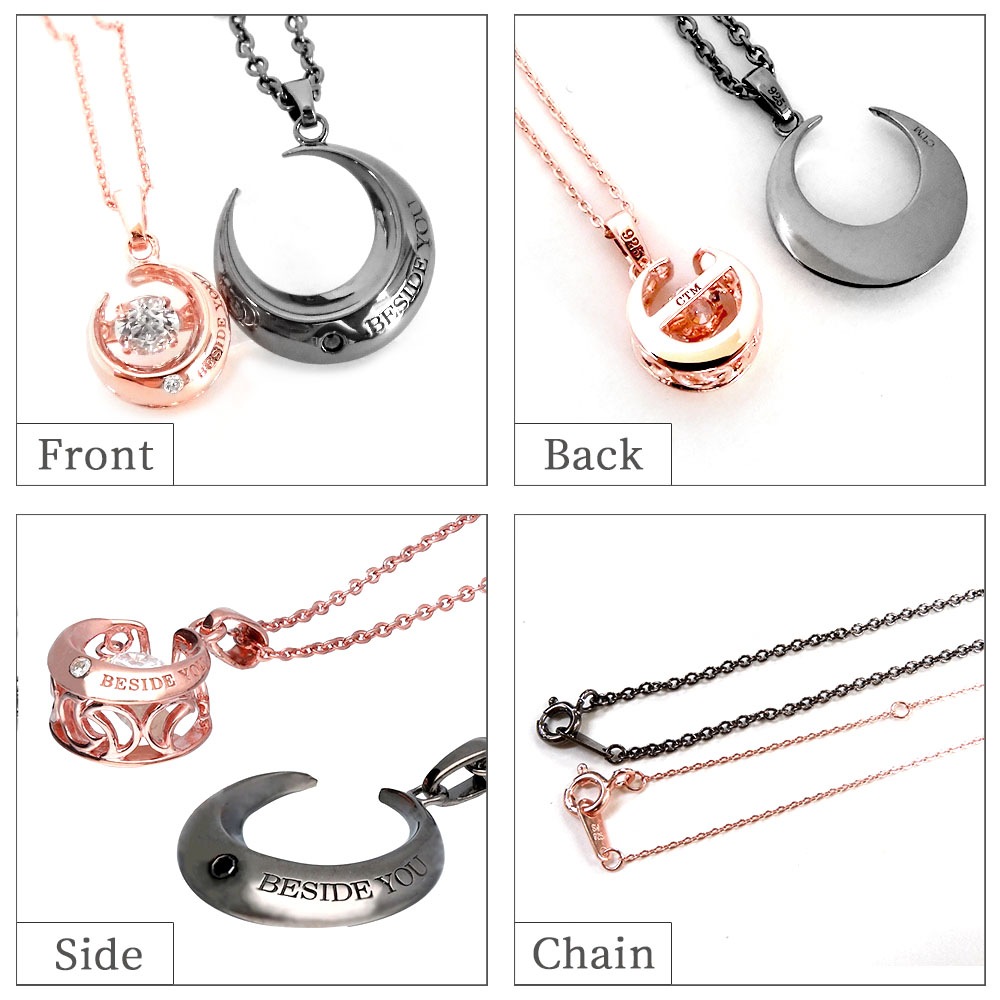 ペアネックレス【ダンシングストーン】ダイヤモンド Moon【月】モチーフ ペンダント close to me ペアアクセサリー