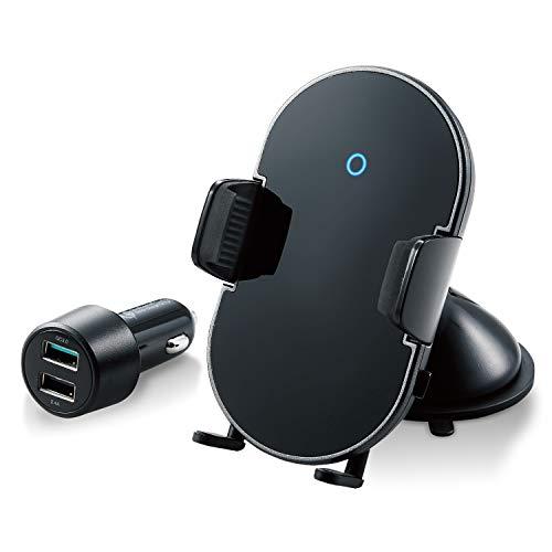 ELECOM エレコム センサー付きQi充電式車載ホルダー コンパクト ワイヤレス充電器 W-QC07BK ブラック