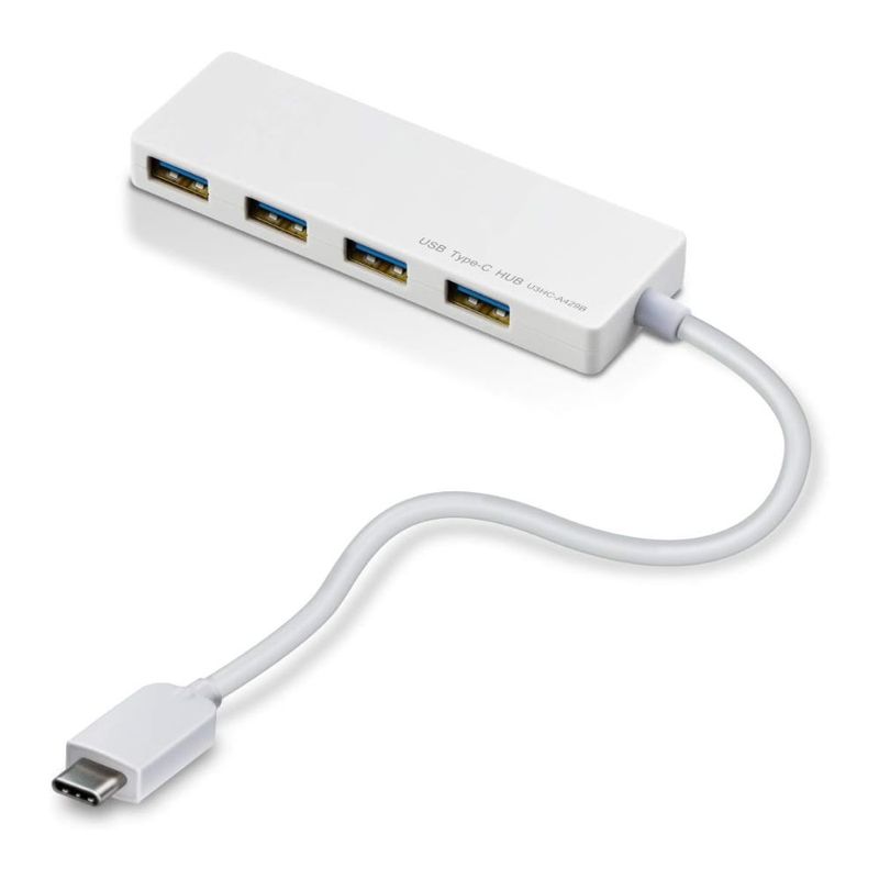 ELECOM エレコム USB Type-C接続 4ポート USB3.1ハブ U3HC-A429BXWH ( バスパワー Type-Cオス Type-Aメス 15cmケーブル ) ホワイト
