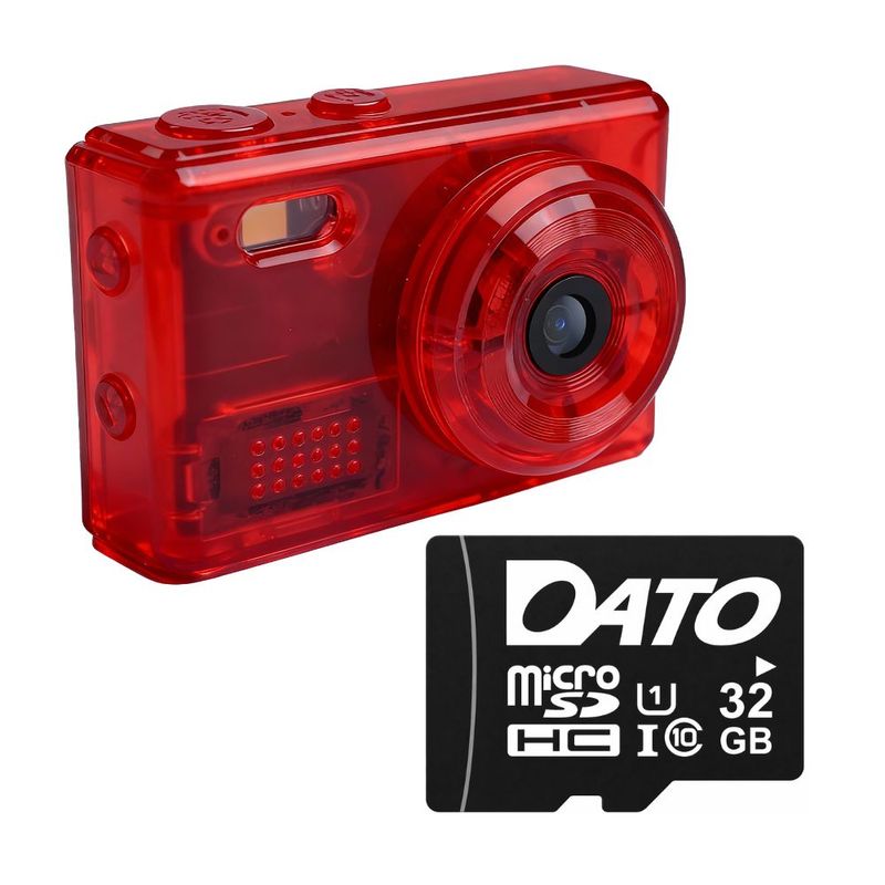 SAC CONNECT MINIカメラ SMC01-TRDMSD32 ( 32GB microSDカードつき 約100万画素 CMOSセンサー 固定焦点 0.96インチ液晶画面 動画撮影 レトロモード 小型デジタルカメラ) クリアレッド