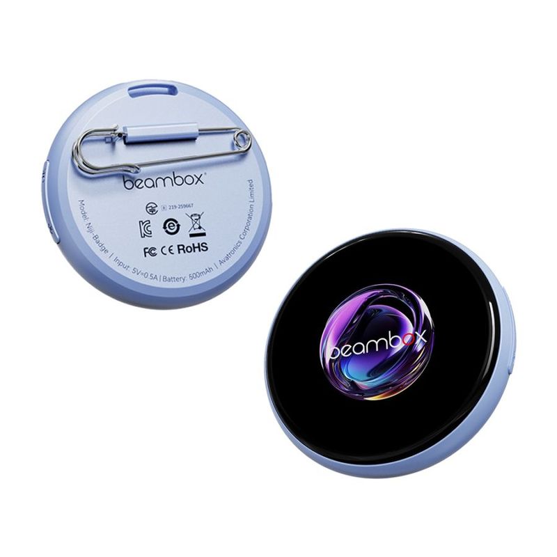 Beambox Niji Badge Blue デジタルバッジ (1.53インチ IPS タッチスクリーン 360*360ピクセル 350cd/m2 画像共有 AI機能 JPG GIF PNG  8MB 安全ピン ストラップ) ブルー