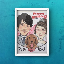 似顔絵オーダー　似顔絵　ウェディング　A4サイズ　三名様　A4サイズ犬 似顔絵オーダー 似顔絵 ウェディング A4サイズ 三名様 A4サイズ