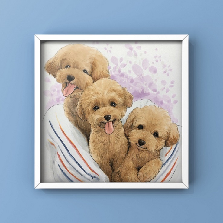 オーダーペイント　スピッツさん　似顔絵 色紙サイズ（242x272）3名様｜ペット似顔絵 犬/猫などリアルな