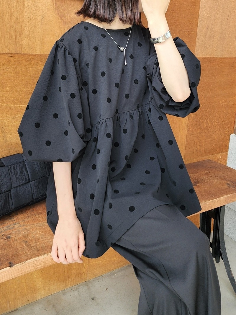 フロッキードット ペプラム トップス | レディース,トップス | Laulea