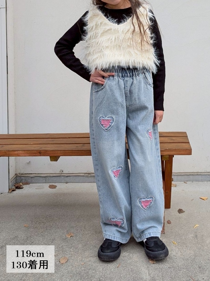 ハート ダメージ刺繍 デニムパンツ(PK) | キッズ,女の子,ボトムス | Laulea