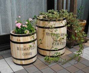 プランターカバー 鉢カバー 木製 樽型 コーヒーバレル（大） CB