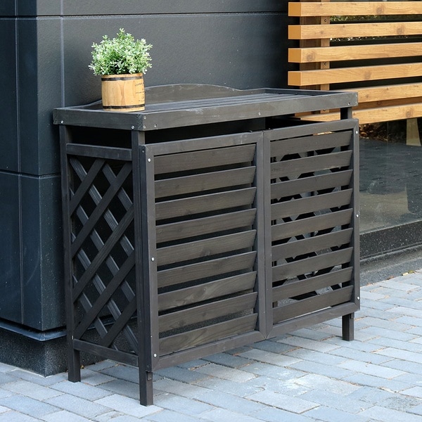 室外機カバー ダークブラウン 木製 YB-04-N001DBR 逆ルーバー エアコン