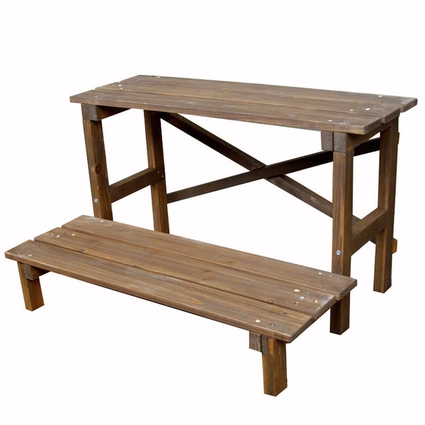 フラワースタンド 木製 幅80cm 2段 ダークブラウン (JSFS2