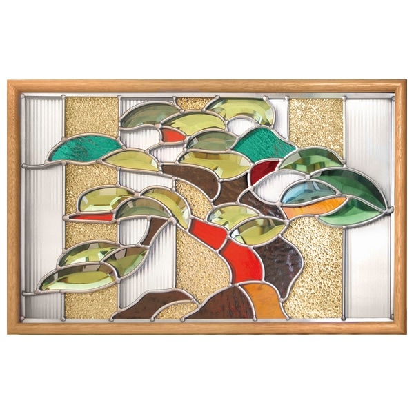 ステンドグラス 壁掛け 松 フレーム：クリア (SH-PR02) 幅524×高さ