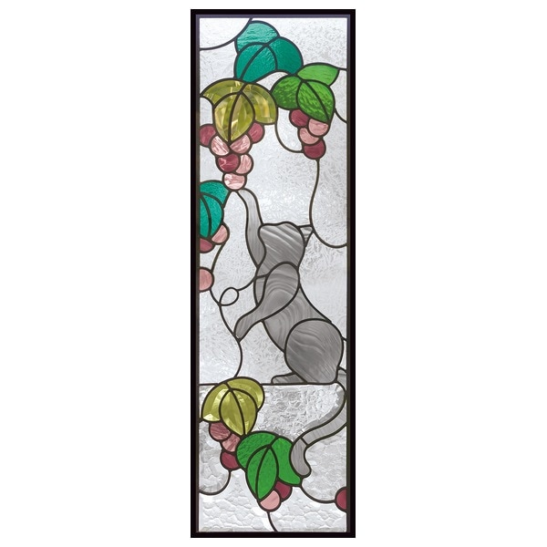 葡萄柄の鏡　ステンドグラス ステンドグラス (SH-C38) 927×289×18mm 一部鏡面ガラス 猫 葡萄 ピュア