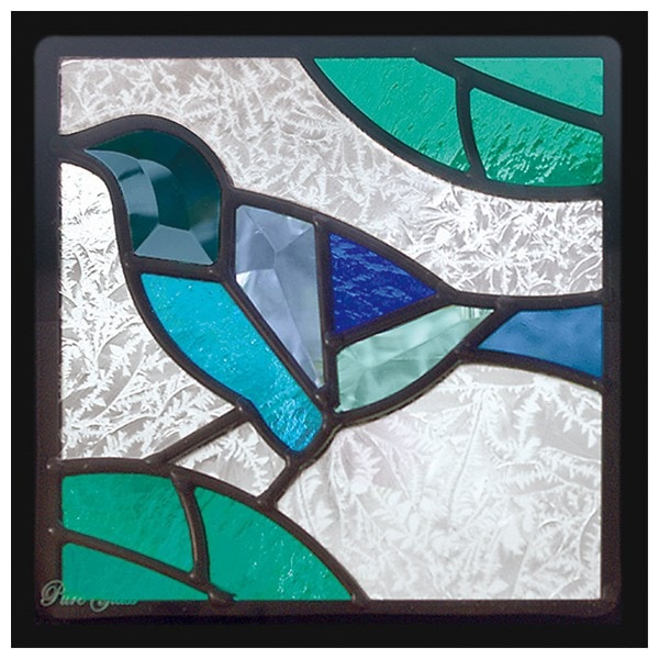 ステンドグラス 二枚 ステンドグラス (SH-D39) 200×200×18mm 一部鏡面ガラス 小鳥 デザイン