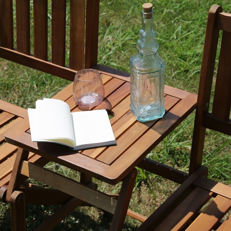 ガーデンチェア 二人掛け 木製 折り畳み テーブル付き