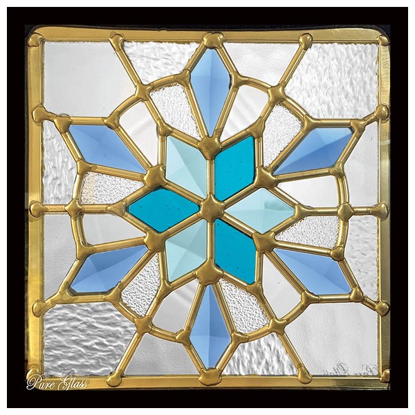 ステンドグラス (SH-D46) 200×200×18mm 雪 結晶 デザイン ピュアグラス
