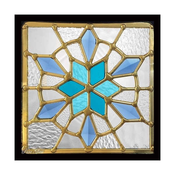 ステンドグラス (SH-D46N) 200×200×18mm 雪 結晶 デザイン ピュア