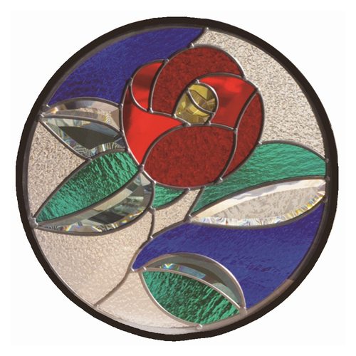 ステンドグラス 一部鏡面ガラス (SH-K14) 400×400×18mm 円形 花