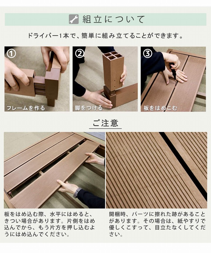 ウッドデッキ 人工木 縁台+ステップセット ダークブラウン (PWDE-1P 