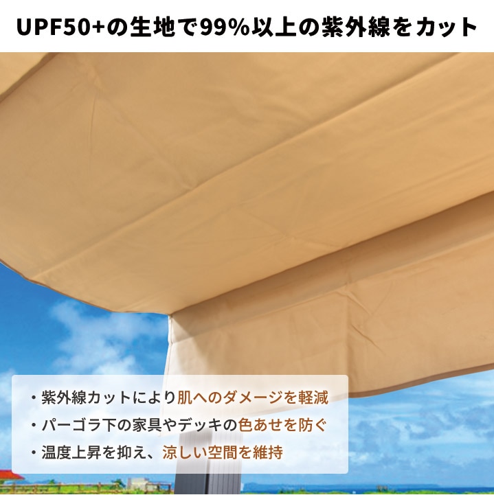 シェード付パーゴラ 専用替布 ベージュ ロープ開閉式 テラス ガゼボ