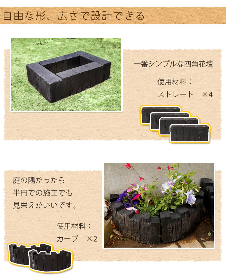 枕木調 ミニ花壇ブロック ストレート 4個セット W400mm D40mm H150mm 1個 枕木調 ミニ花壇ブロック ストレート 4個セット W400mm D40mm H150mm 1個